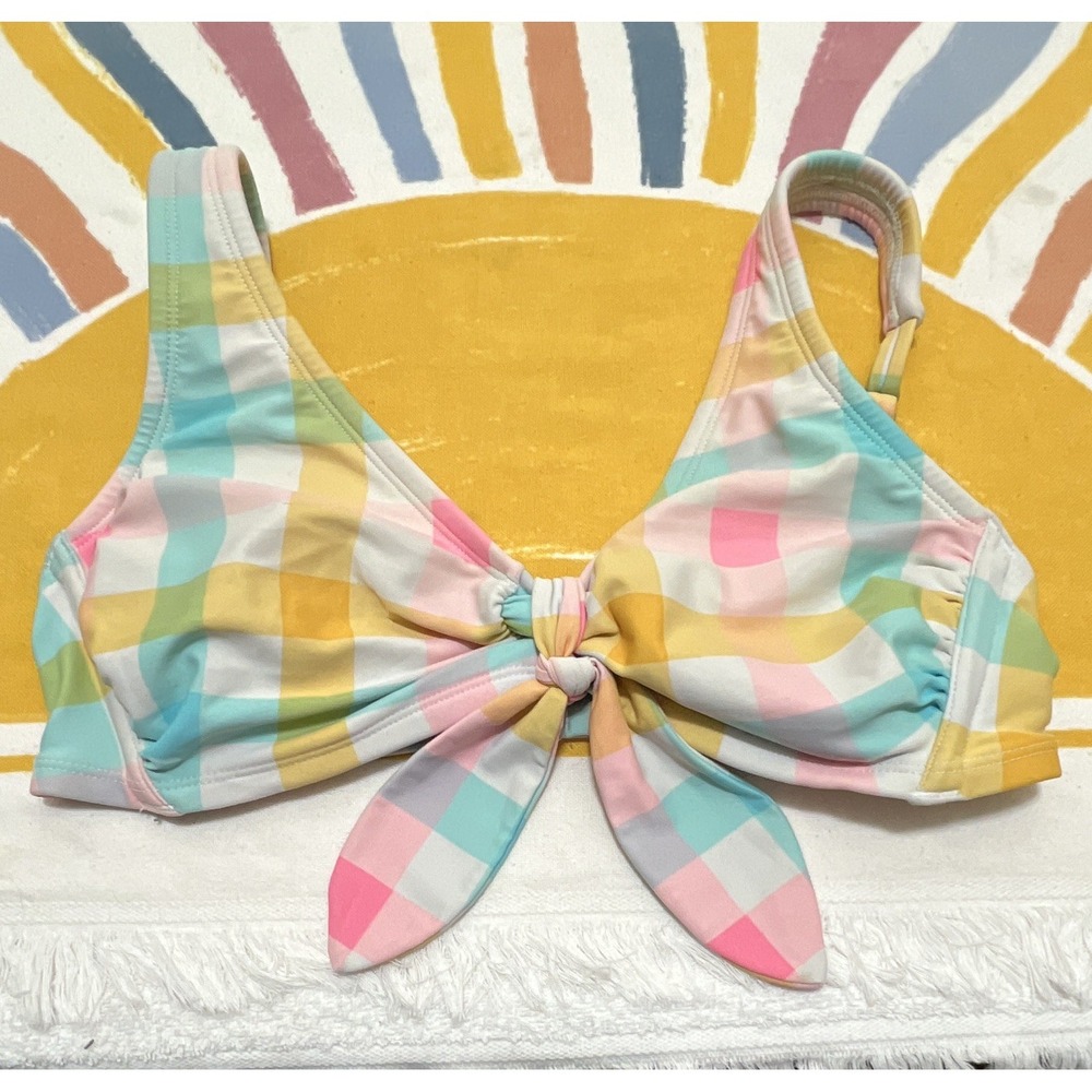 XhilarationMulticolorGinghamTie-Front Bikini Top Adjustable Wide Strap D/DD 71.2